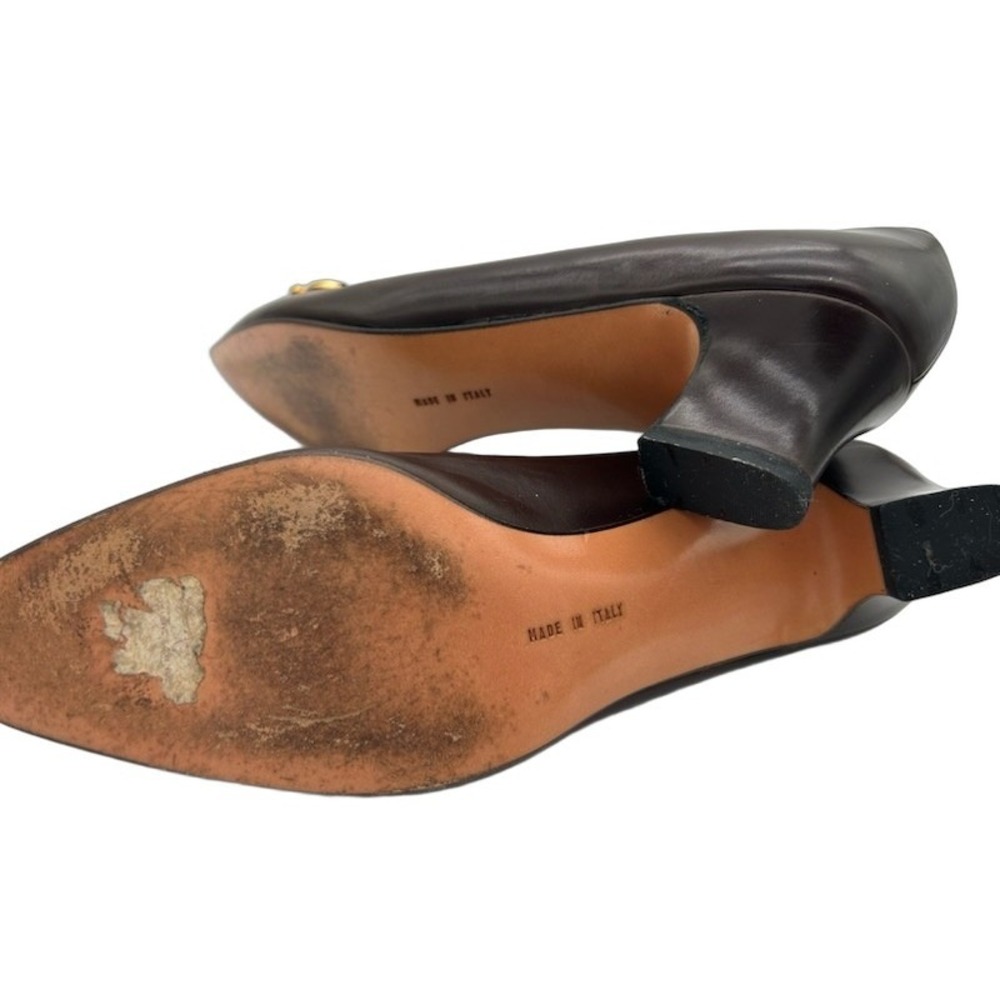 Vintage Salvatore Ferragamo Pumps Women's Size 6.5 AA Brown Leather Gold Buckle - Picture 4 of 6